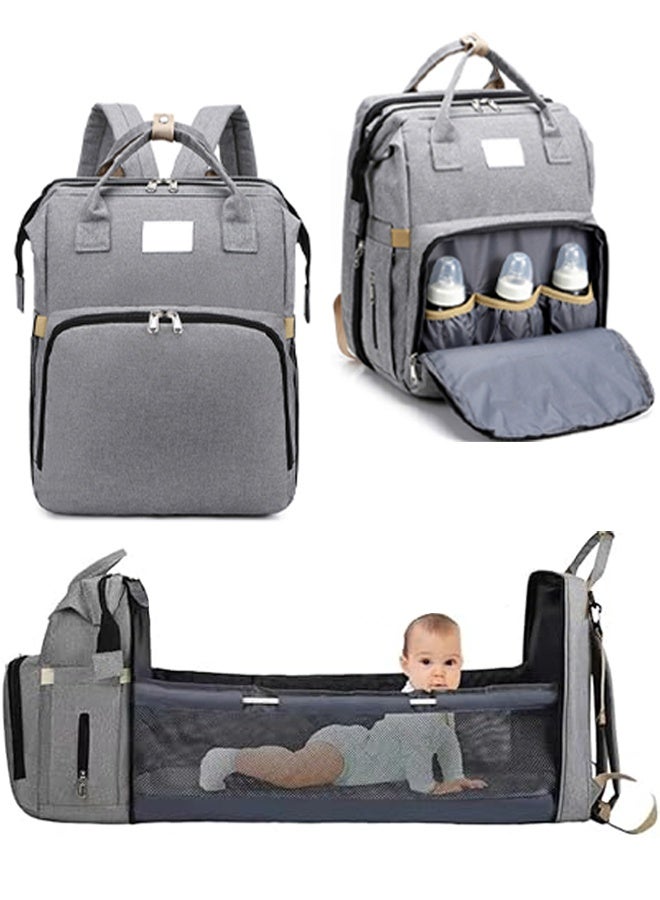 TAPIT 2 in 1 Diaper Bag Backpack Multi-Functional Travel Organizer With Foldable Bassinet Portable Crib Waterproof Large Capacity Mummy Bag (Grey) - Image 1